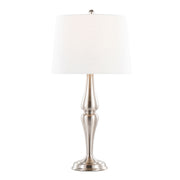Lumi Source Sawyer contemporary table lamp set with nickel bases and white shades, modern desk or bedside lamps in a pair.