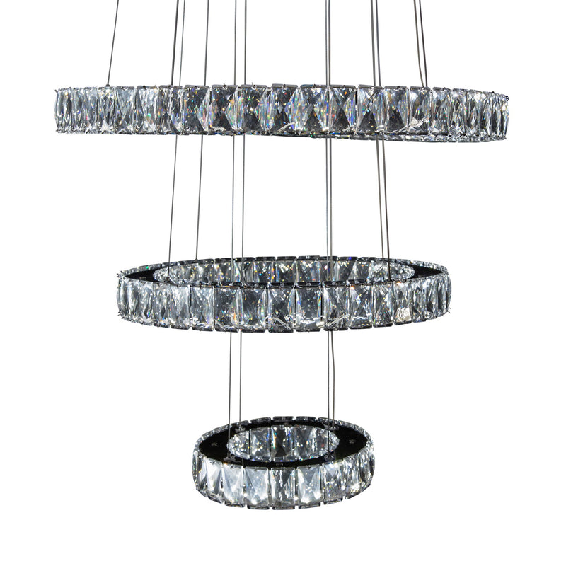 Michael Amini Lighting - Asteroids 3-Ring Modern LED Crystal Chandelier - Chrome
