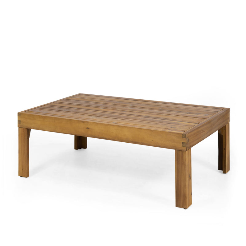 Outdoor 4 seater acacia wood chat set with wicker accents and beige cushions, featuring teak and mixed brown tones.