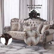 Benbek - Sofa With 5 Pillows - Fabric & Antique Oak - R&R Furniture Gallery (Fountain Valley, CA)