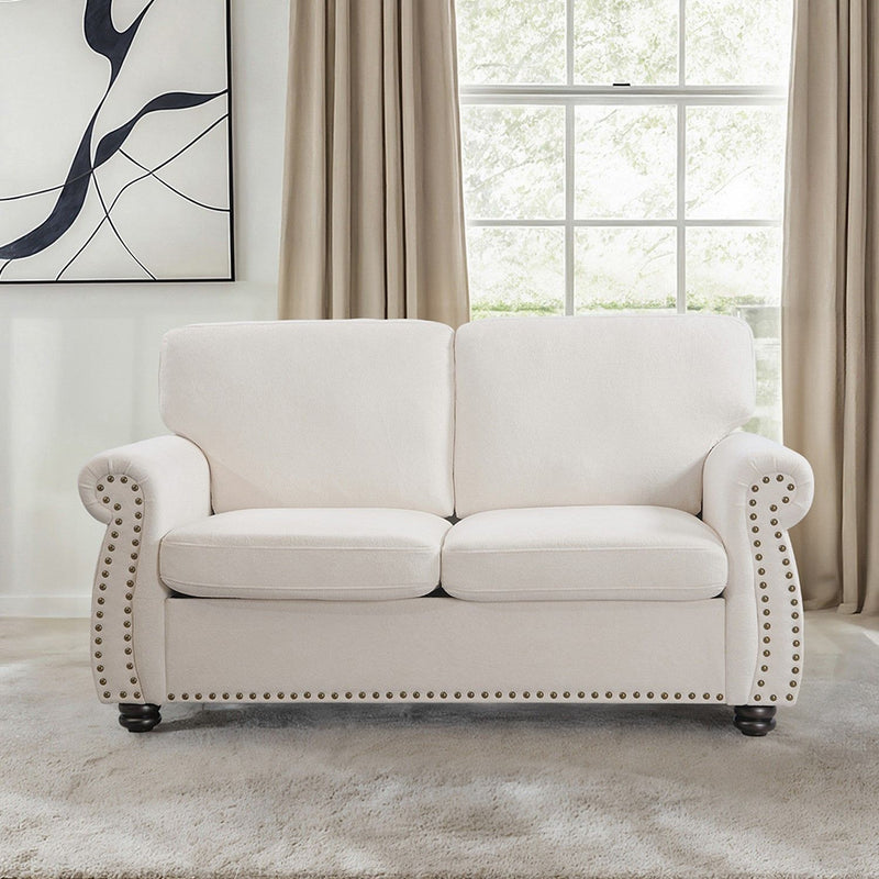 Soft Loveseat, Upholstered 2 Seater Couch, Loose Back Cushions And Turned Legs - R&R Furniture Gallery (Fountain Valley, CA)