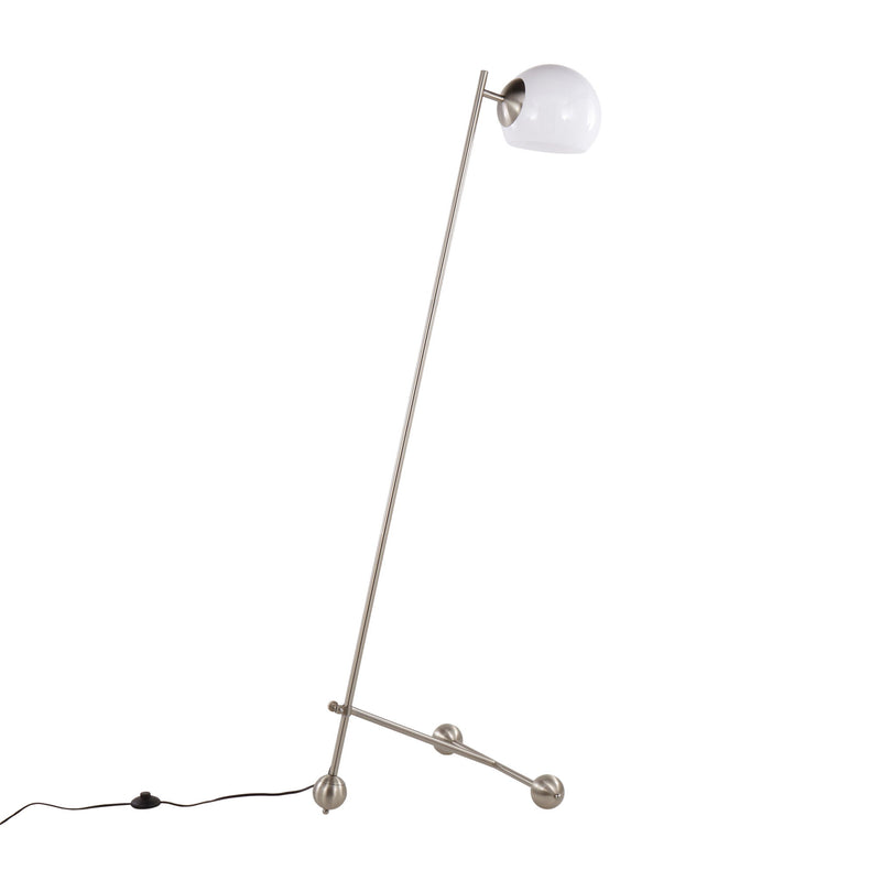 Lumi Source Eileen contemporary floor lamp with nickel finish and white shade, standing tall with a modern design.