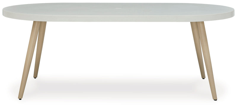 Seton Creek - Oval Dining Table With Umb Opt - White - R&R Furniture Gallery (Fountain Valley, CA)