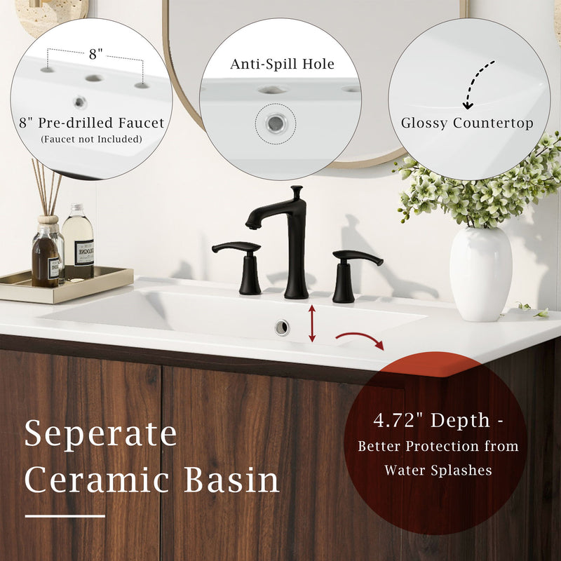 Modern Bathroom Vanity With Rectangle Ceramic Sink, Soft Closing Doors - R&R Furniture Gallery (Fountain Valley, CA)