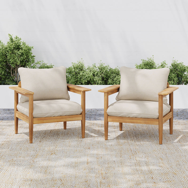 Terassi - Outdoor Lounge Chair (Set of 2) With Cushions - Beige / Light Teak - R&R Furniture Gallery (Fountain Valley, CA)