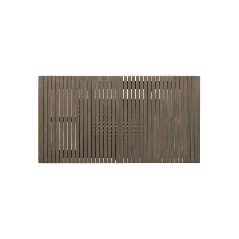 Outdoor expandable acacia wood dining table with U-shaped legs by Noble House, featuring a natural finish and spacious surface.