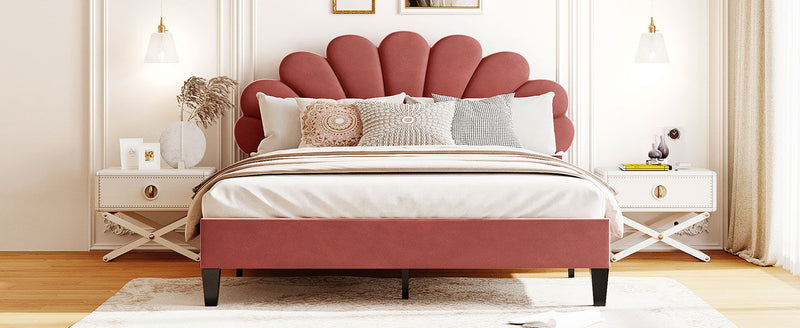 Upholstered Platform Bed With Flower Pattern Headboard - R&R Furniture Gallery (Fountain Valley, CA)