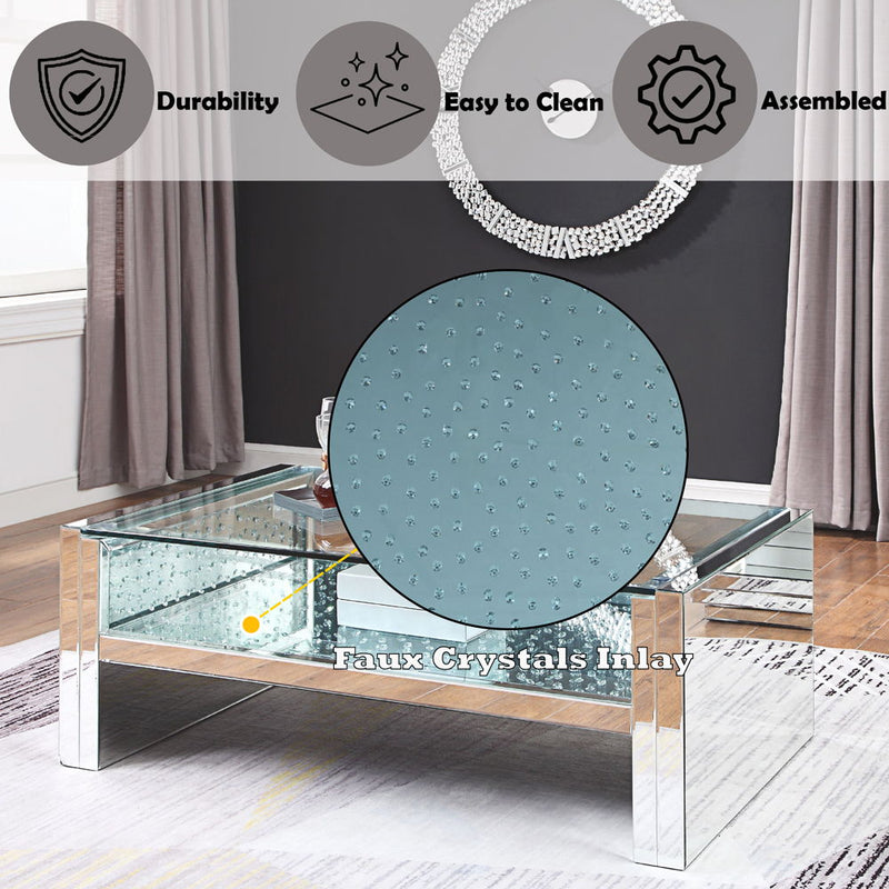 Nysa - 47" Coffee Table - Mirrored & Faux Crystals - R&R Furniture Gallery (Fountain Valley, CA)