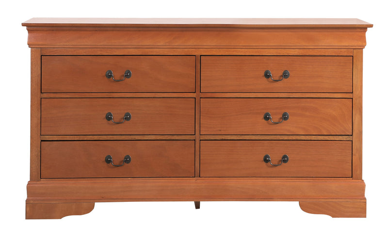 Elegant traditional storage dresser by Glory Furniture with wooden finish and multiple drawers for organized bedroom storage.