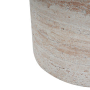 Modern Concrete Side Table With Travertine, Indoor / Outdoor Use - Beige - R&R Furniture Gallery (Fountain Valley, CA)