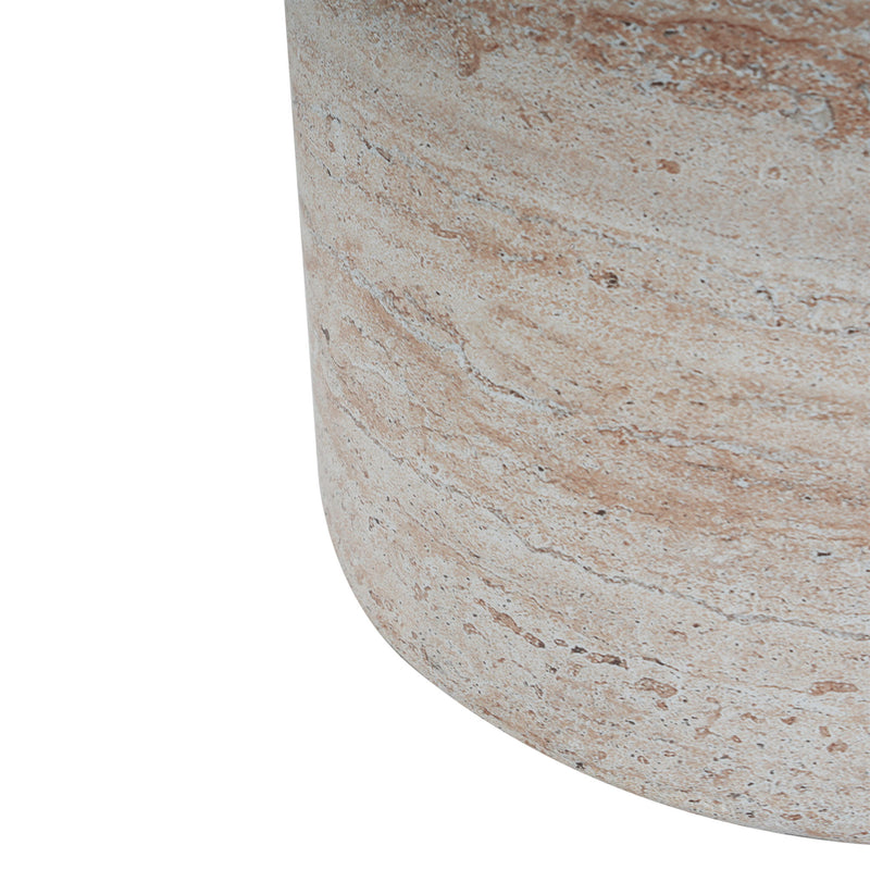Modern Concrete Side Table With Travertine, Indoor / Outdoor Use - Beige - R&R Furniture Gallery (Fountain Valley, CA)