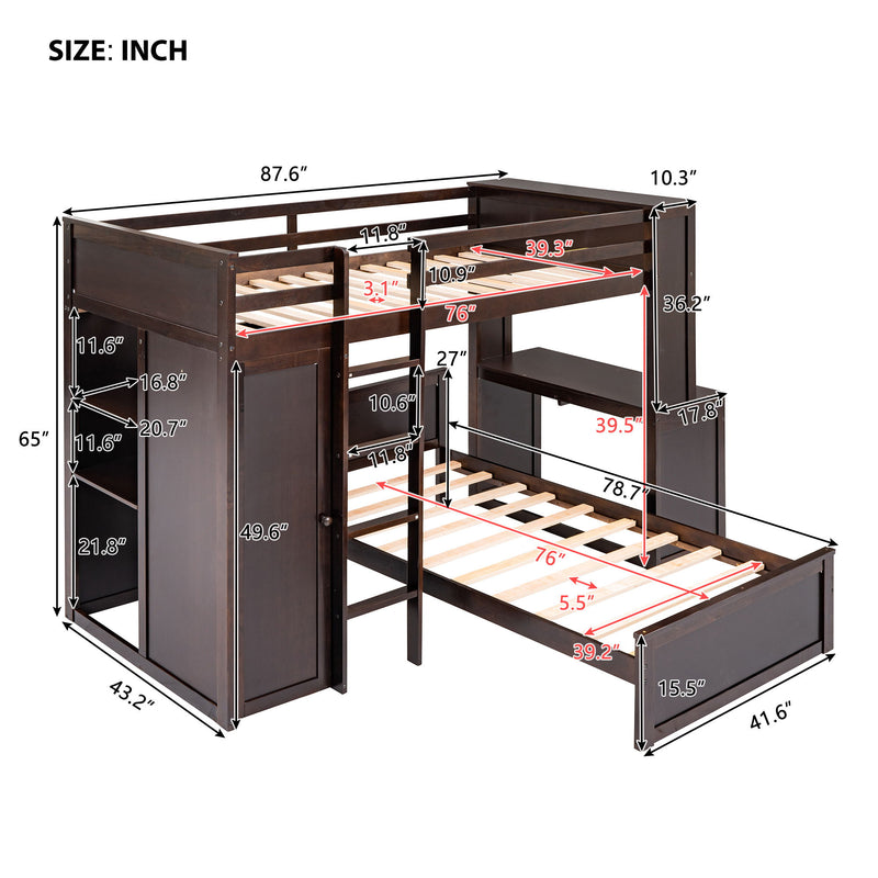 DreamHaus loft bed with standalone bed, shelves, desk, and wardrobe, showcasing a modern multi-functional bedroom furniture setup.