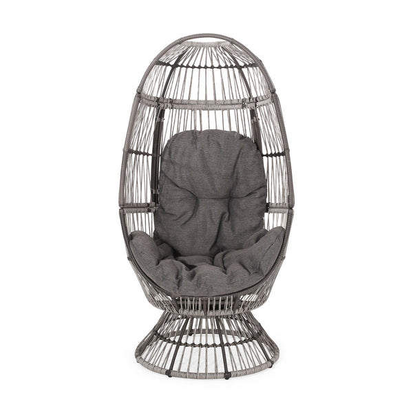 Patio Swivel Basket Egg Chair With Cushion