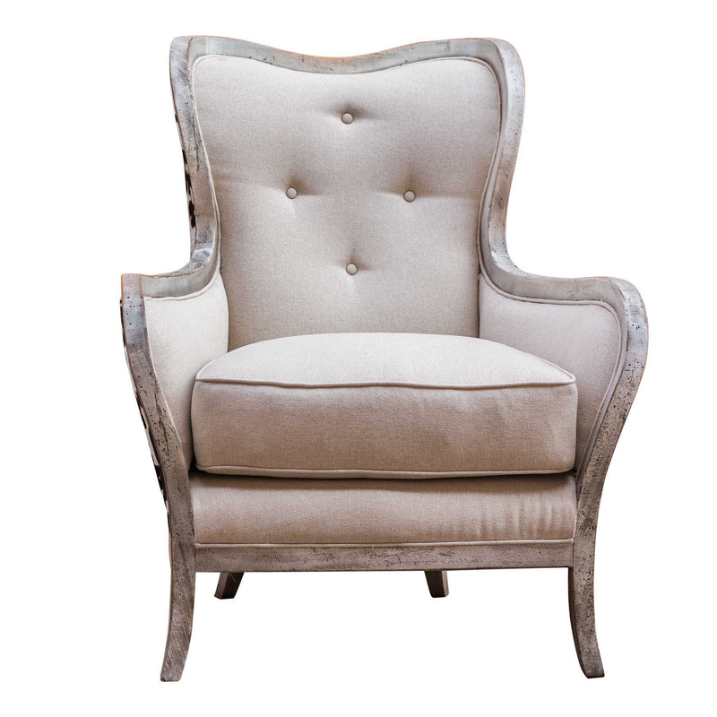 White high back armchair by Uttermost, Chalina style, with plush upholstery and elegant design for modern living spaces.