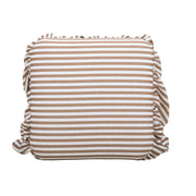 Gertrude striped linen upholstered ottoman by TOV Furniture with a cushioned top and wooden legs in a modern design.