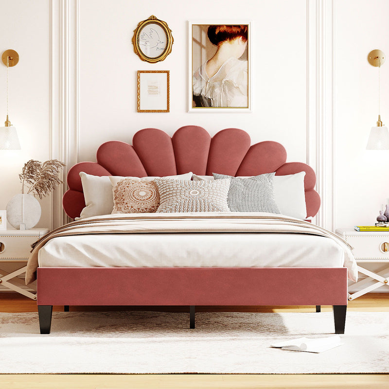 Upholstered Platform Bed With Flower Pattern Headboard - R&R Furniture Gallery (Fountain Valley, CA)
