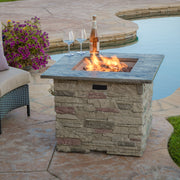 Classic Design Square Fire Pit With Top And 40, 000 Btu Heat Output - Stone Gray - R&R Furniture Gallery (Fountain Valley, CA)