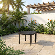 Outdoor Elegance Life Outside coffee table with rounded corners, featuring a sleek wooden surface and sturdy metal frame.