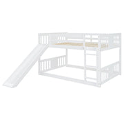 White DreamHaus full over full bunk bed with ladder and slide, featuring a sturdy frame and playful design for kids' bedrooms.