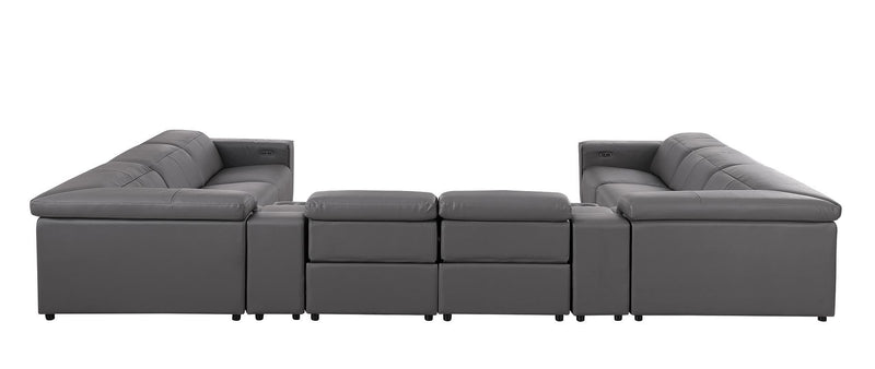 1208 - 10 Piece U Shaped Leather Sectional With 4 Power Recliners & Power Headrest