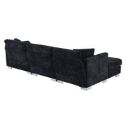 Luxe & Co. modern cloud L-shaped sectional sofa with oversized chaise, four seats, and two free pillows in a stylish stationary design.