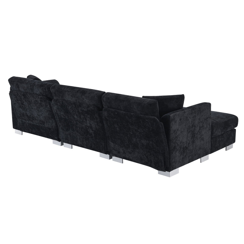 Luxe & Co. modern cloud L-shaped sectional sofa with oversized chaise, four seats, and two free pillows in a stylish stationary design.