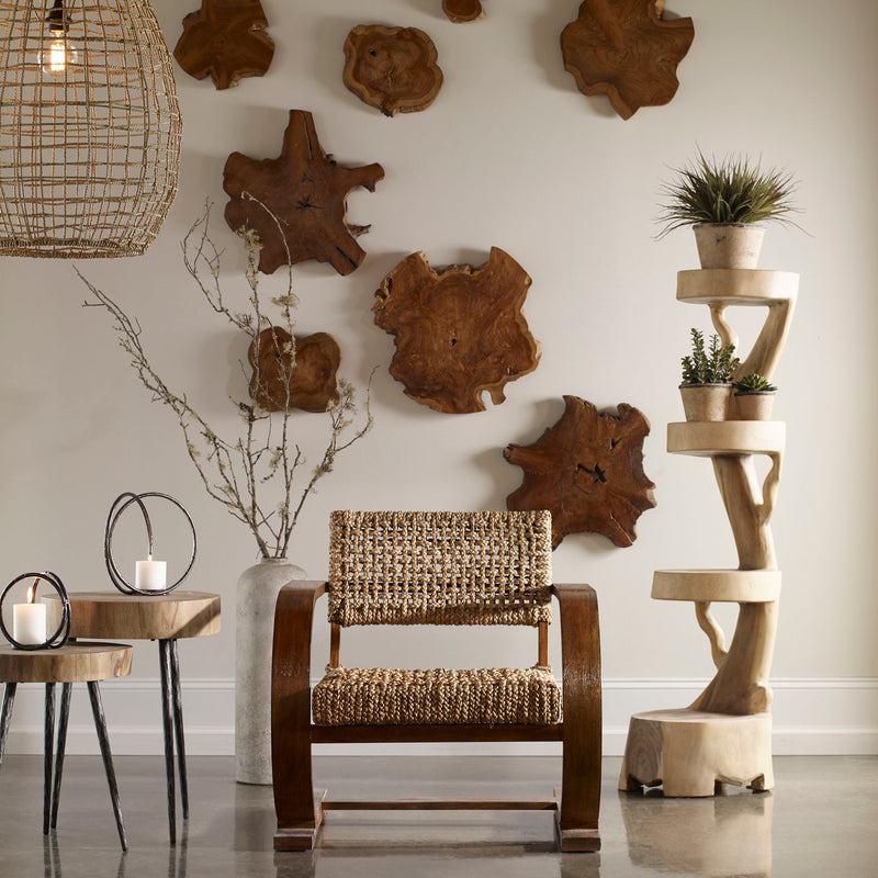 Uttermost Cross-Weave 1 Light Beige Pendant Lighting with woven design and metal fixture, ideal for modern home decor.