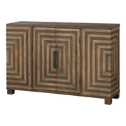 Light brown geometric accent console cabinet by Uttermost, featuring modern design and sleek storage for living spaces.