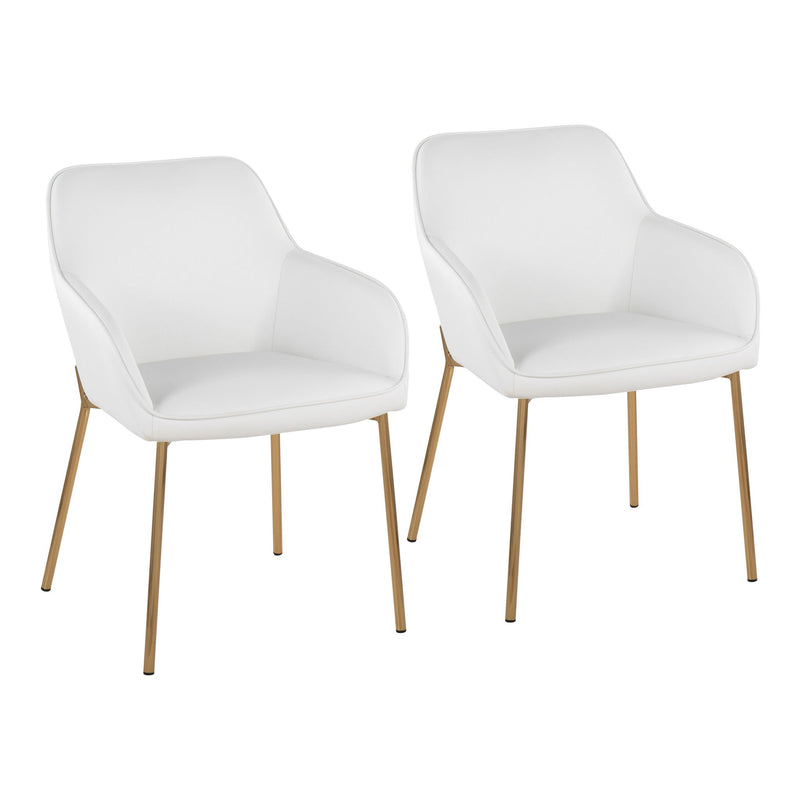 Pair of Lumi Source Daniella contemporary dining chairs with sleek design, set of two, featuring modern upholstery and stylish wooden legs.