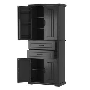 Storage Cabinet With Adjustable Shelves, 2 Drawers, Doors