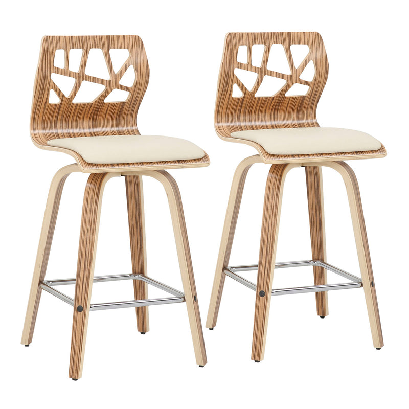 Lumi Source Folia mid-century modern counter stool set with footrests, featuring sleek design and wooden legs.
