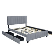 DreamHaus platform upholstered storage bed with two drawers and twin long trundle, featuring soft fabric and modern design.