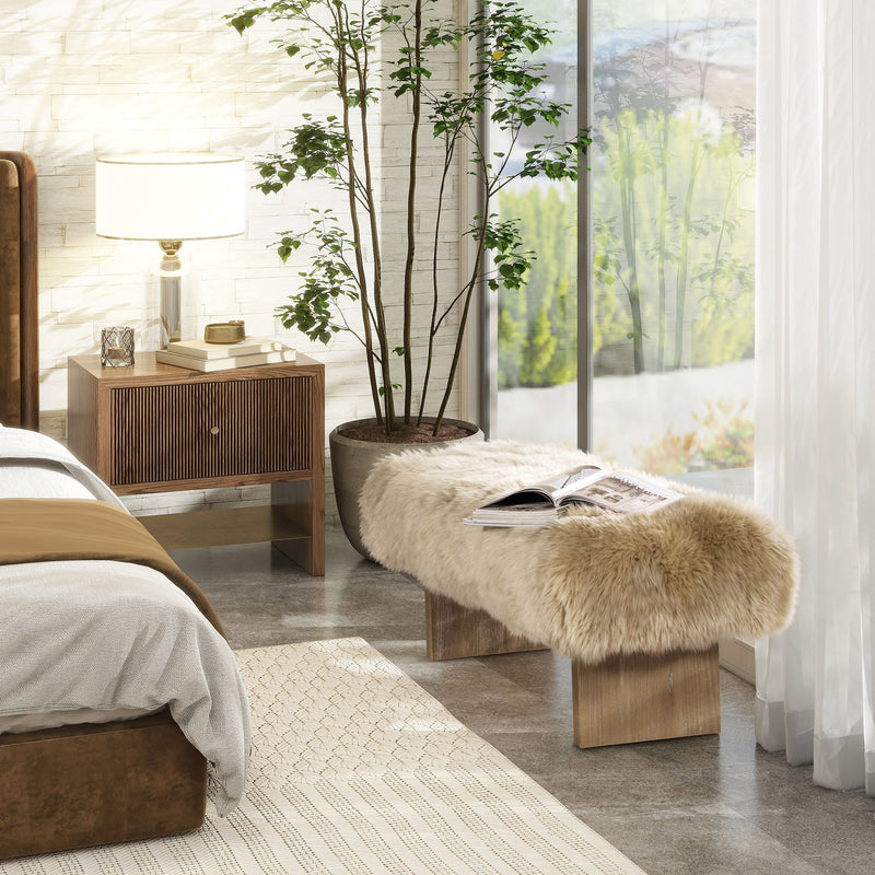 Leda - Sheepskin Fur Rectangular Accent Bench - Natural Blonde - R&R Furniture Gallery (Fountain Valley, CA)