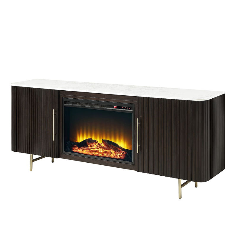 Clayten - Server With Marble Top & Fireplace - White & Espresso - R&R Furniture Gallery (Fountain Valley, CA)