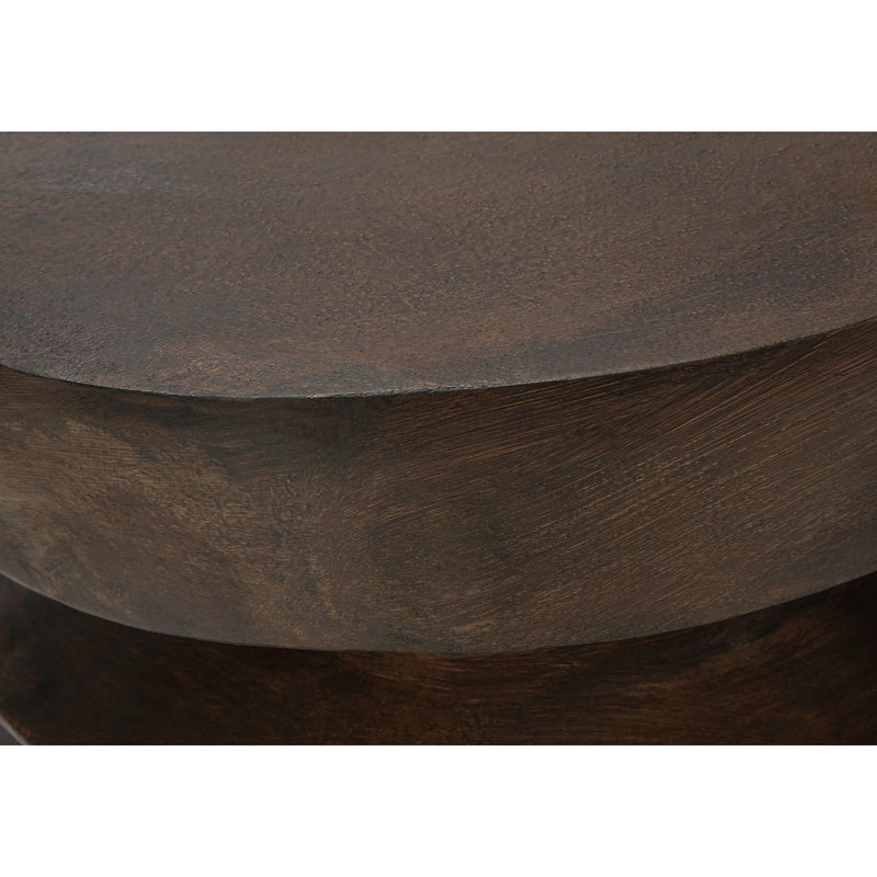 Contemporary round accent table by 8th Street, suitable for indoor and outdoor use, features a sleek modern design with a smooth surface.