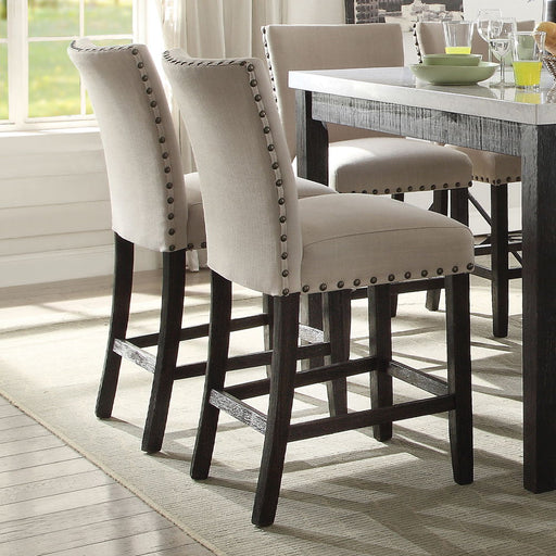 Nolan - Counter Height Chair (Set of 2) - Beige Linen & Salvage Dark Oak - R&R Furniture Gallery (Fountain Valley, CA)