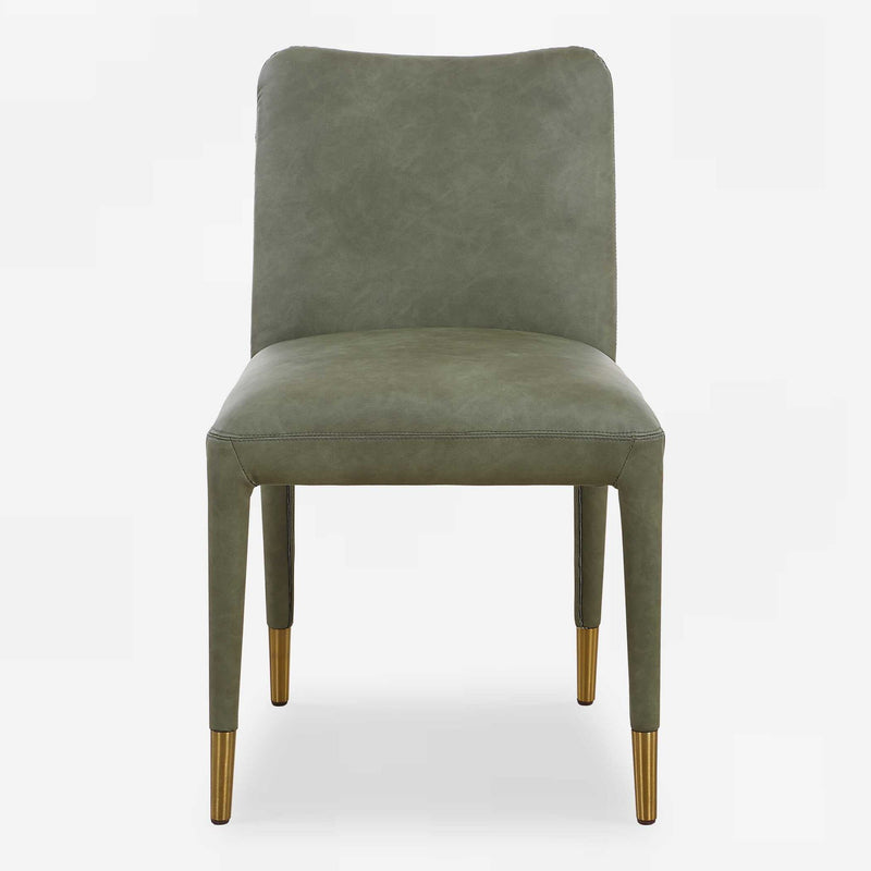 Set of two Uttermost Conifer dining chairs with elegant wooden frames and upholstered seats.