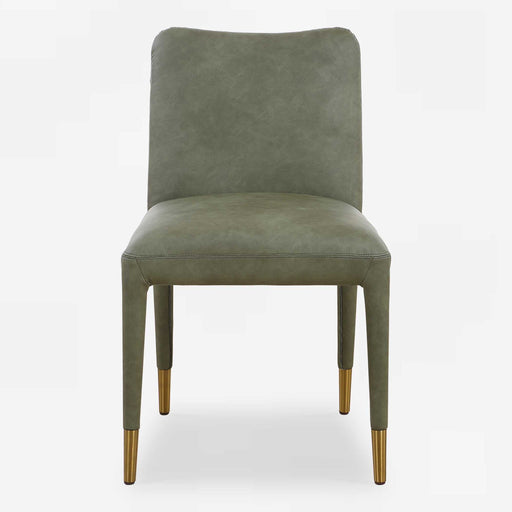 Set of two Uttermost Conifer dining chairs with elegant wooden frames and upholstered seats.
