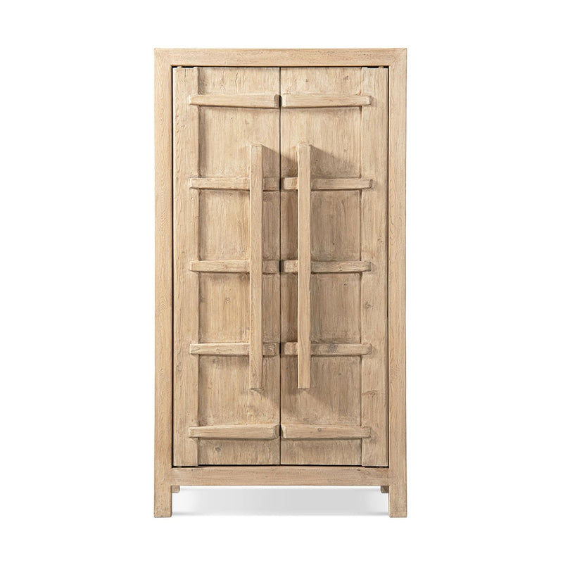 Jennifer Taylor Home Rowan storage cabinet with double doors, natural wood finish, accent furniture for living room or hallway.