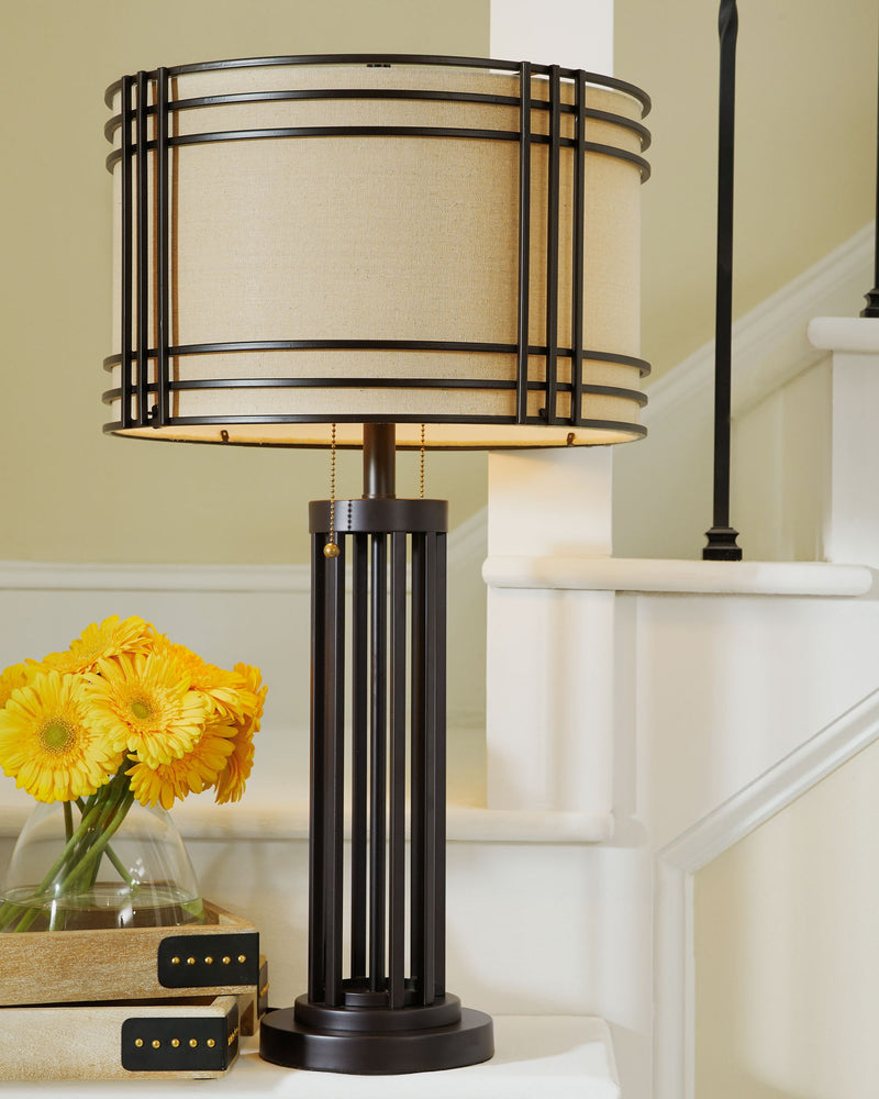 Hanswell - Metal Table Lamp  - Dark Brown - R&R Furniture Gallery (Fountain Valley, CA)