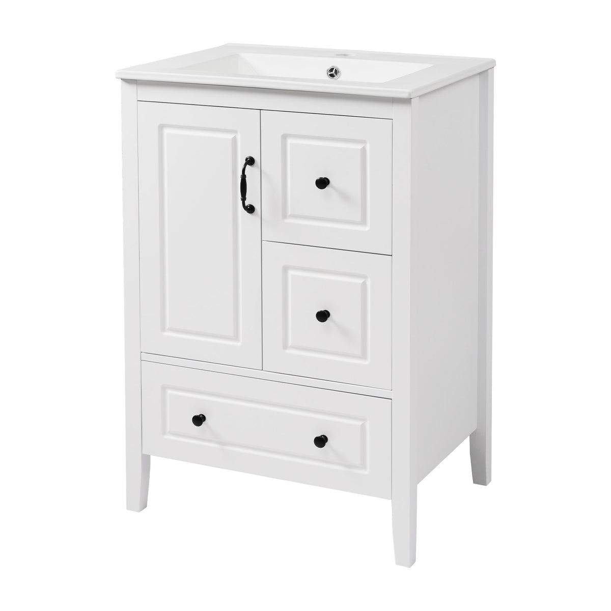 Freestanding Bathroom Vanity With Sink, Soft Closing Cabinet And Drawers - White