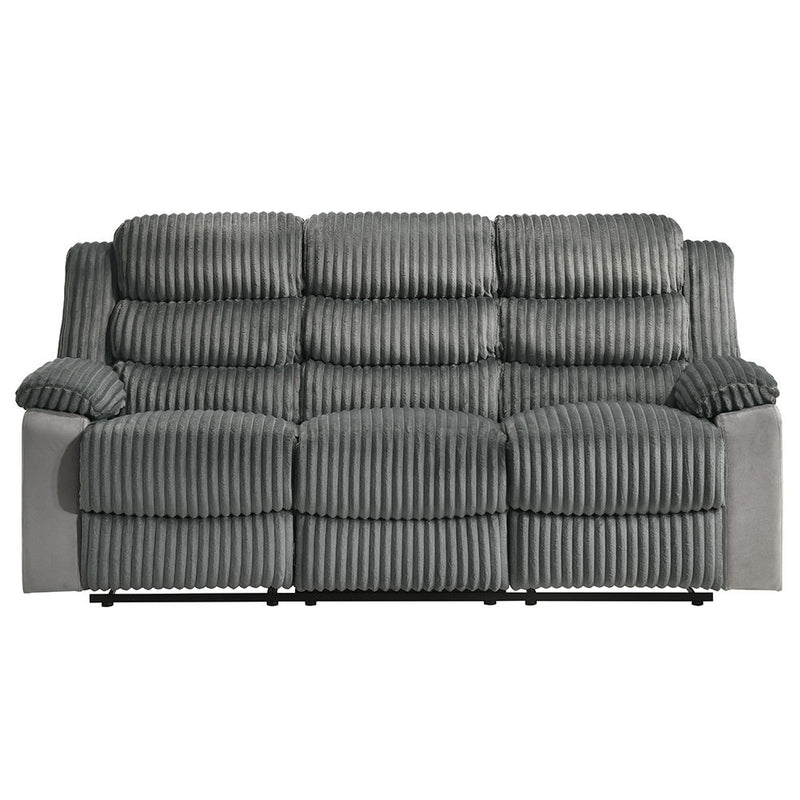 Lesley - Motion Sofa - Gray Corduroy & Velvet - R&R Furniture Gallery (Fountain Valley, CA)