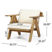 Set of two outdoor acacia wood club chairs with beige cushions by Noble House, perfect for garden or patio seating.