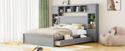 DreamHaus cabinet bed with integrated shelf, storage cabinet, and electrical sockets, showcasing a modern multifunctional bedroom furniture piece.
