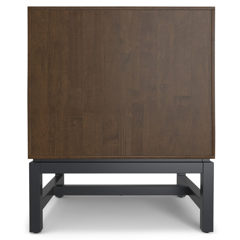 Walnut brown Banting accent nightstand by Simpli-Home with a sleek design and a smooth surface for bedside essentials.