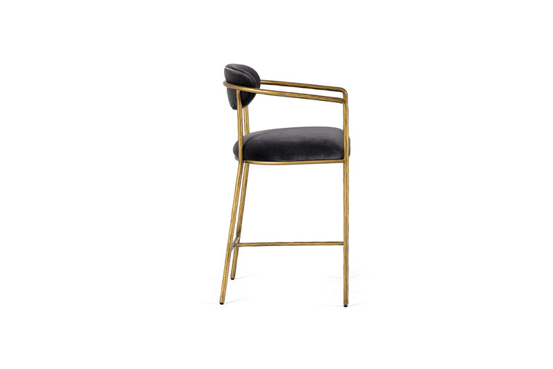 Baird - Modern Grey Velvet + Brass Counter Chair — view 2