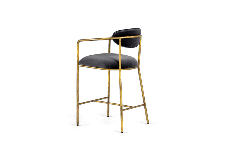 Baird - Modern Grey Velvet + Brass Counter Chair — view 3