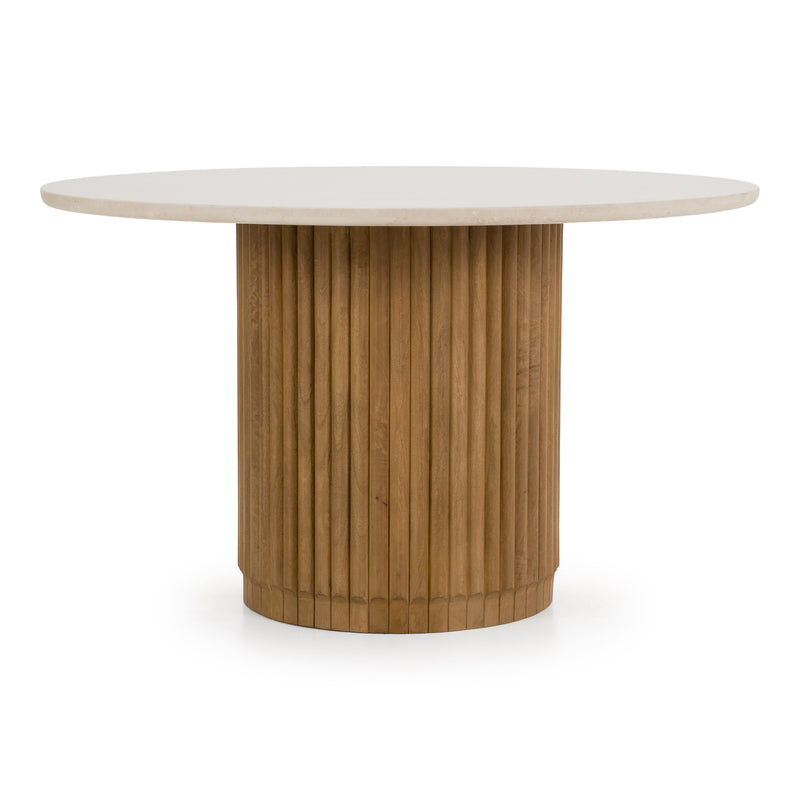 Bambi - Modern Botticino Marble + Mango Round Dining Table — view 3
