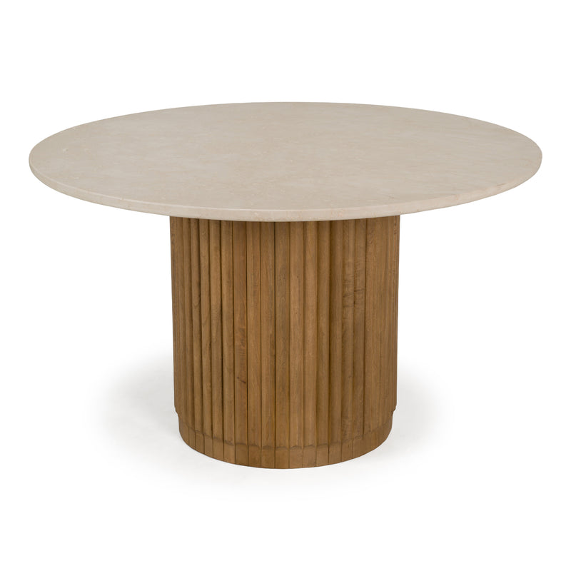 Bambi - Modern Botticino Marble + Mango Round Dining Table — view 4