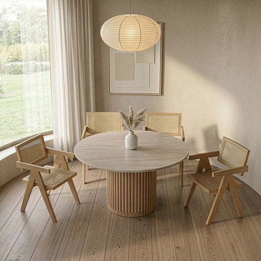 Bambi - Modern Botticino Marble + Mango Round Dining Table — view 2
